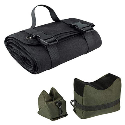 Tactical Shooting Gun Mat Outdoor Professional Waterproof Non-Slip Shooting Mat Firearm Shooting Bag Rifle Rest Bag Shooting with Front and Rear Support Sandbags - color: Black