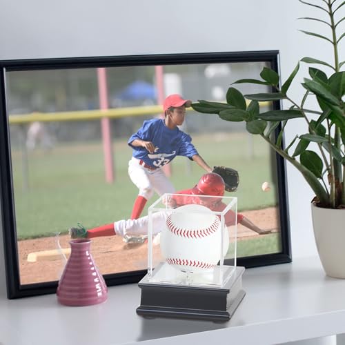 DisplayGifts Baseball Display Case Wooden Lacrosse Ball Stand 98% UV High Protection All -Sides Closure Cube for a Home Run or Autographed Ball Black Bottom - color: Black