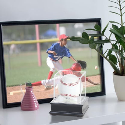 DisplayGifts Baseball Display Case Wooden Lacrosse Ball Stand 98% UV High Protection All -Sides Closure Cube for a Home Run or Autographed Ball Black Bottom - color: Black
