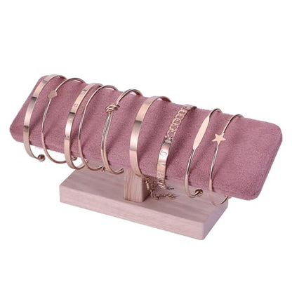 Wooden Watches Display Tower Base Watch Neck Bracelet Organizer Rack Bangle Scrunchie Headband Showcase Tower Pink Suede - color: Flat Suede Pink