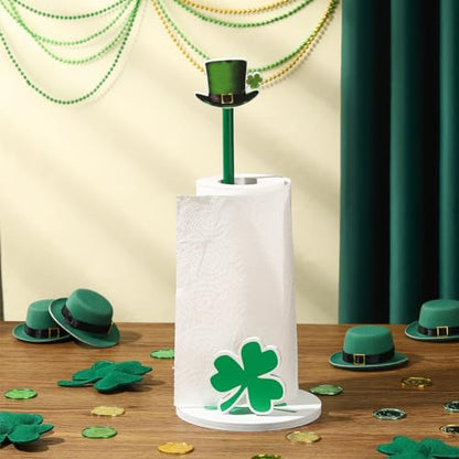 Namalu St. Patrick's Day Shamrock Paper Towel Holder with Round Base Rustic Shamrock Decor for Kitchen and Bathroom Fun Paper Towel Holder Kitchen Paper Towel Dispenser for Countertop Women Toilet - style: Shamrock