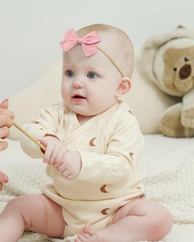 jollybows 20pcs Baby Girls Nylon Hair Bows Headbands Linen Hair Bands Elastic Hair Accessories for Kids Infants Newborn - color: 1- 20PCS baby bows