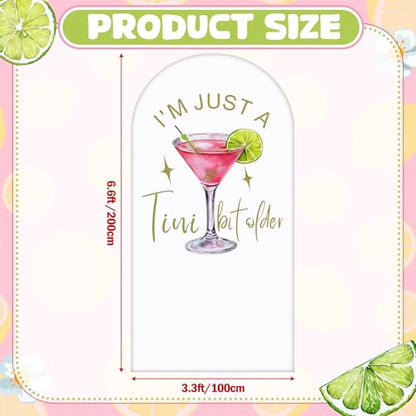 I'm Just a Tini Bit Older Arch Backdrop Cover 6.6ft Spandex Stretchy Covers Pink Bow for Espresso Martini Party Decorations Birthday Bachelorette Anniversary Classy Cocktail Party