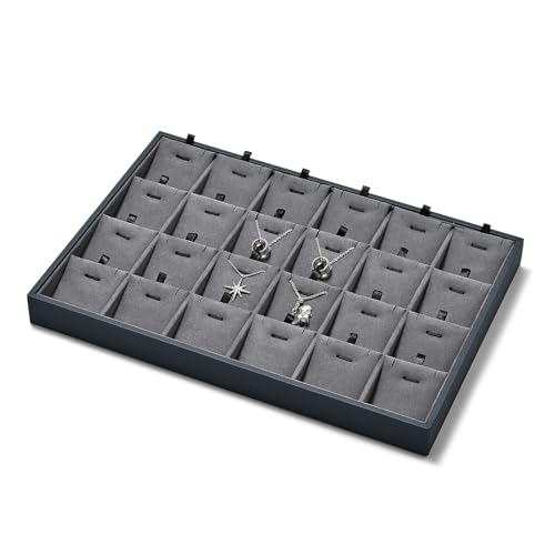 Grey Microfiber Jewelry Display Tray 24 Grids Pendant Earrings Necklace Organizer Display Showcase Grey Jewelry Storage Tray - size: 24 Grid With Insert