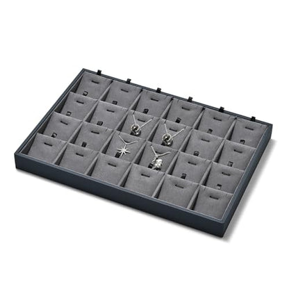 Grey Microfiber Jewelry Display Tray 24 Grids Pendant Earrings Necklace Organizer Display Showcase Grey Jewelry Storage Tray - size: 24 Grid With Insert
