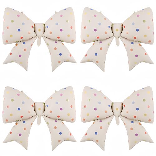 4Pcs White Bow Balloons Decor 38 Inch with Colorful Polka Dots/Cute Birthday Decorations for Girls, Sweet 16, Baby Shower, Bachelorette Party, Graduation, Carnival Party Photo Booth Backdrop - color: White Polka Dots