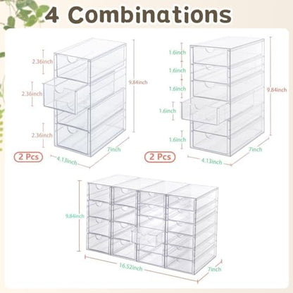 VZKAH Acrylic Organizer with Drawers | 20 Drawers 4 Sets | Desk Organizer and Storage, Clear Makeup Organization, For Office/Art Supply/Craft Storage and Organization - style: 20 drawers / 4 set