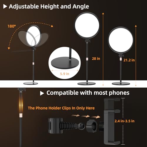 10.5" Desk Ring Light with Stand 10-Level Dimmable LED Key Light with Phone Holder, Stable Zoom Lighting for Computer Video Calls Conference Recording Streaming Home Office Podcast Photography