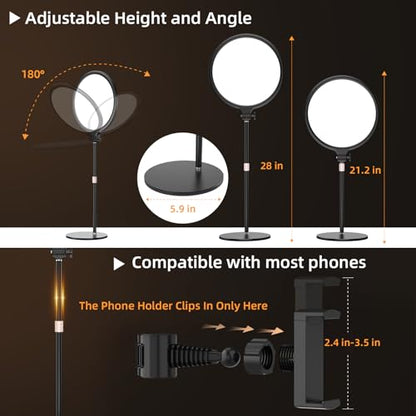 10.5" Desk Ring Light with Stand 10-Level Dimmable LED Key Light with Phone Holder, Stable Zoom Lighting for Computer Video Calls Conference Recording Streaming Home Office Podcast Photography