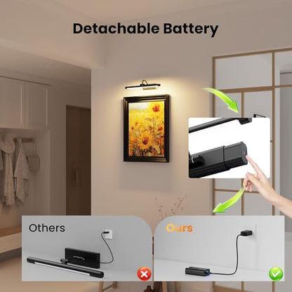16" Picture Light with 6000mAh Battery - Black Operated Wireless Wall Sconce with Remote & Timer for Paintings, Photos & Frames - color: Black, size: 16 Inch