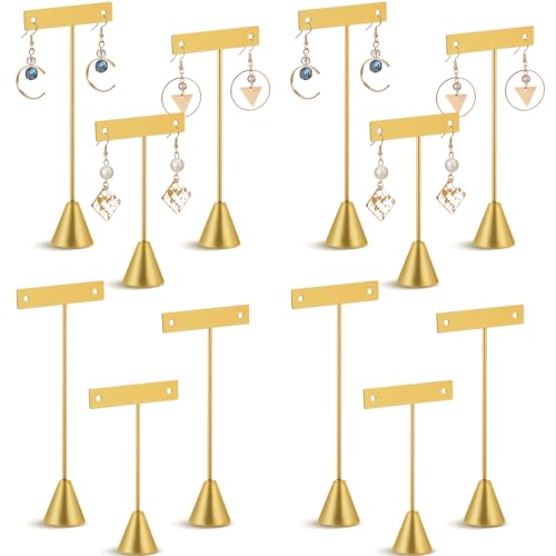 Marsui 12 Pcs Earring Display Set T Bar Earring Display Stand with 3 Heights Earrings Stand for Jewelry Vendors (Gold) - color: Gold