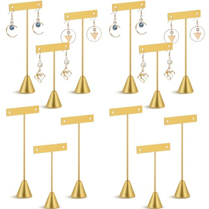 Marsui 12 Pcs Earring Display Set T Bar Earring Display Stand with 3 Heights Earrings Stand for Jewelry Vendors (Gold) - color: Gold