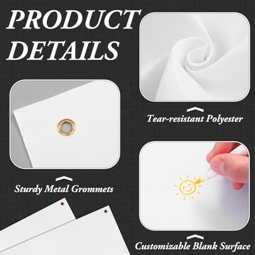 Zonon Large Blank Banners And Signs Polyester Oxford Cloth Sublimation Banner To Decorate With Hanging Rope For Indoor Wall Outdoor Easy to Hang DIY Signs For Business Office(White,4 x 12 Feet) - color: White, size: 4 x 12 Feet