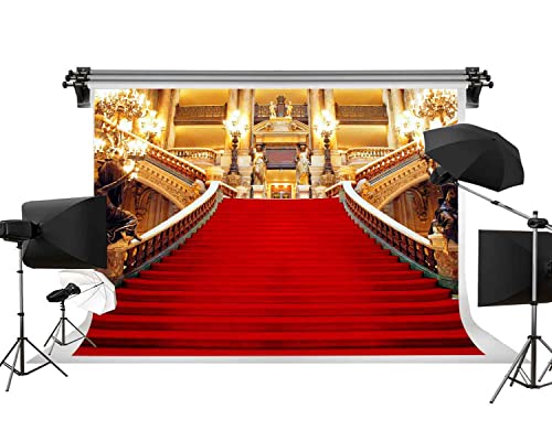 Red Carpet Backdrop, Golden Palace Gorgeous European Hall Photo Backdrop, Vinyl 10x7ft Prom Picture Photo Studio Props LSGE652 - color: Red, size: 10x7ft