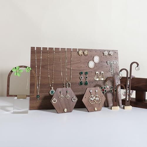 walnut jewelry organizer, wooden jewelry display necklace holder, stud and necklace display stands for selling, earring storage holder【Necklace and Earring board】