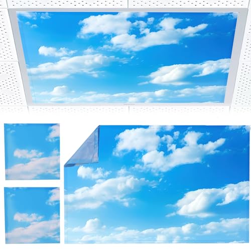 Torixqi 2pcs Fluorescent Light Covers - Light Covers for Ceiling Lights Classroom, Magnetic Light Filters for Office, Hospitals, Home 4 x 2 Feet (Blue sky and white clouds) - color: Blue sky and white clouds