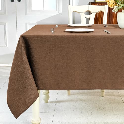 IVAPUPU Textured Linen Table Cloth for Rectangle Tables - Coffee Tablecloths Rectangular Waterproof Wrinkle Free Wipeable Dining Table Cover for Spring Wedding Birthday Kitchen Decor, 52 x 70 Inch - color: Coffee, size: 70" x 52" (Rectangular)