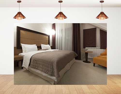 7x5ft Modern Hotel Bedroom Backdrop Cozy Neutral Tone Interior View Photography Background for Party Home Decor Themed Event Decorations Tapestry Photo Booth Props - size: 7x5ft