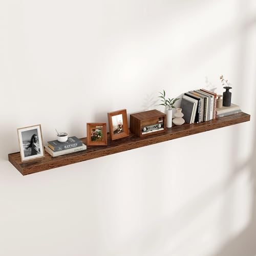 Venusmiles Floating Shelves for Wall, Engineered Wood Wall Shelves with Invisible Brackets for Living Room Bedroom Bathroom Office Kitchen Decor and Storage (Brown, 72" W x 9" D x 1.5" H) Set of 1 - color: Rustic Brown, size: 72"W, Set of 1