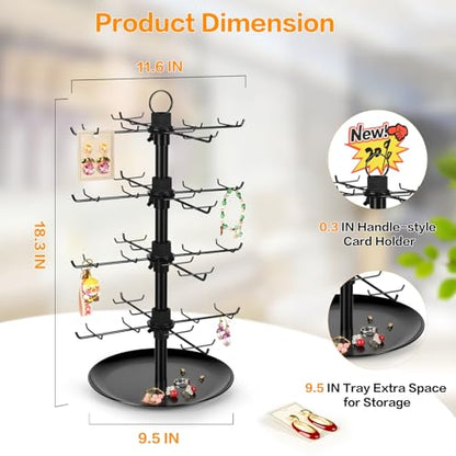 Jewelry Display for Vendors with 80 Hooks, 4 Tier Rotating Display Stand Earring Holder Organizer Adjustable Height, Earring Rack Keychain Necklace Bracelet Display for Retail - style: 4SL-BK