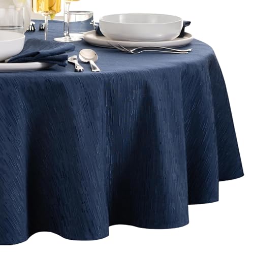 Elrene Home Fashions Continental Solid Texture Water, Stain & Wrinkle Resistant Tablecloth, 70" Round, Navy - color: Navy, size: 70" (Round)
