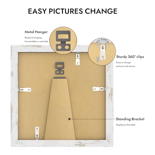 Hongkee 8x8 Picture Frame with Glass, Display Pictures 6x6 with Mat or 8 x 8 without Mat - Wall and Tabletop, 8 by 8 Photo Wooden Frames (Distressed White, 1 Pack) - color: Distressed White, size: 8X8 in