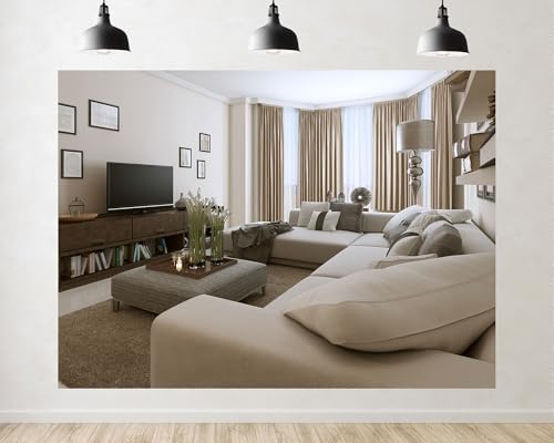 Trykid 5x5ft Beige Living Room Minimalist Home Backdrop Neutral Tone Cozy Space Photography Background Home Office Family Gathering Party Decoration Tapestry Photo Booth Prop Fabric - size: 5x5ft