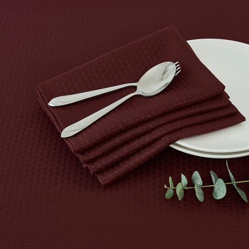 maxmill Cloth Napkins Weaved Texture Pattern Soft Comfortable and Luxury Serviette for Restaurant Family Dinners Weddings Parties and Banquets Set of 4 Pieces, 20 x 20 Inch Burgundy - color: Burgundy, size: 20" x 20" (Set of 4)