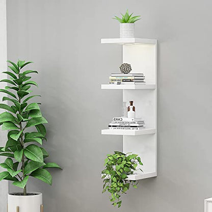 LitaEther Versatile 4 Tier Wall Shelf Unit,White Lack Wall Shelf,Display Floating Shelf with LED Remote Control Light - color: White, size: 4 Tier