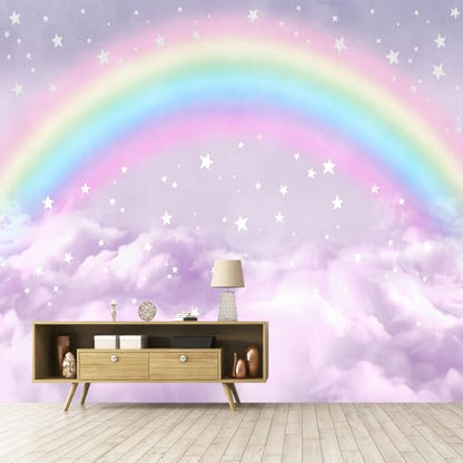 Children's Rainbow Bedroom Self-Adhesive Wallpaper Purple Clouds Peel-and-Stick Wall Mural - 58"x80" - color: Zzsl-02, size: 58"x80"