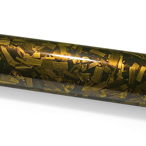 12"x60" (1FTx5FT) Golden Yellow PET Marble Forged Carbon Fiber Textured Gloss Vinyl Wrap Auto Car Sticker Decal Film Sheet Bubble Free Air Release Technology with Tool Kit - color: Golden Yellow, size: 12"x60" (1FTx5FT)