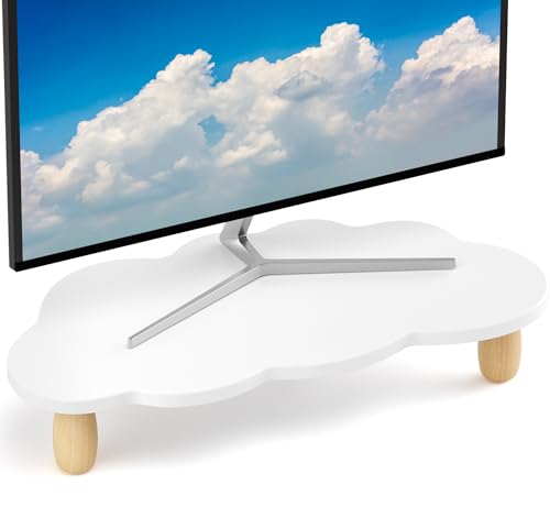 AFOOYO Monitor Stand Riser,Cloud Shape Wood Computer Monitor Stand, 16.5IN Monitor Stand Riser, Multi-Purpose Desktop Organizer Riser for Computer,Laptop,Printer,TV,White - color: White, size: Cloud