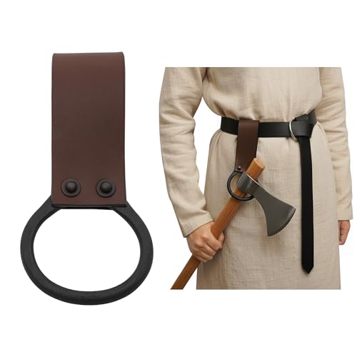 Lord of Battles Medieval Genuine Leather Axe Frog | Axe Holster with Belt Loop | Waist Holder for Axes, Tools - color: Brown
