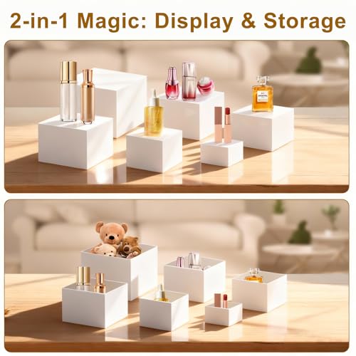 6Pcs White Acrylic Buffet Risers with Mini Sign, Food Risers for Buffet Table, Dessert Table Display Set, Display Stand Shelf for Party, Catering, Jewelry & Collectibles (3" 4" 5" 6" 7" 8" )