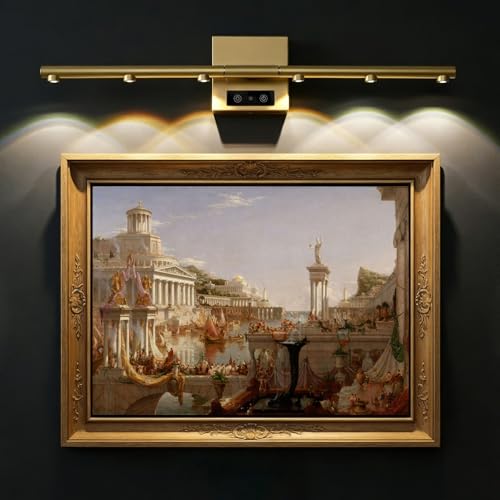 Picture Lights Rechargeable for Wall: Battery Operated Wall Sconces Wireless Art Lighting for Painting Canvas Gallery 360° Rotatable Detachable Battery Aluminum 48H (1, Gold with Lens) - color: Gold With Lens
