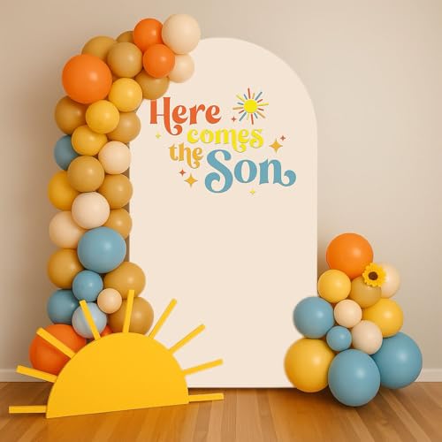 Arch Backdrop Cover Here Comes The Son Baby Shower Double-Sided Arch Spandex Cover Sun Sunrise Rainbows Birthday Party Fiesta Decorations Supplies (3X5ft,G-3819) - color: G-3819, size: 3X5ft