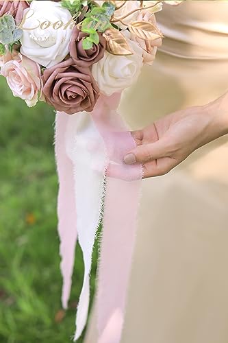 Lookein Bridesmaid Bouquet Set of 4 Boho Wedding Bouquet 7-Inch Fake Flower Bouquet for Bride Tossing Bouquet for Wedding Ceremony, Elegant Dusty Rose - color: 7" French Dusty Rose