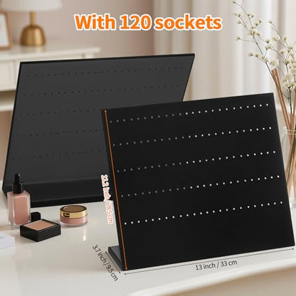 KUKUVR L-Shaped Velvet Jewelry Display Stand, Earring Studs Dangle Holder Case for Retail Shop, Home Vanity, Craft Show and Photography Props (Black 120 Holes)