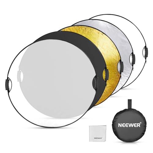 NEEWER 32"/80cm Light Reflector, 5 in 1 Foldable Multi Disc Photography Light Diffuser Translucent/Silver/Gold/White/Black with Clamp/Grips, 3/8" Thread/Cleaning Cloth for Outdoor Lighting, RF-80II - style: 80cm w/Cleaning Cloth