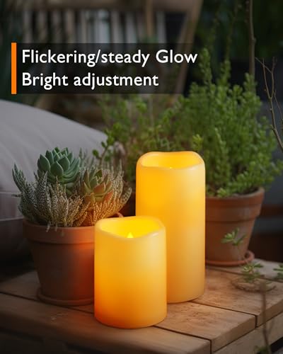 Homemory 3 Pack Flameless Candles, Outdoor Waterproof, Battery Operated LED Pillar Candles with Remote Control and Timer, Plastic, Long Lasting，4”5”6” - size: Set of 3