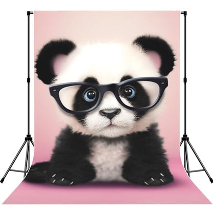 Baby Panda with Glasses Backdrop Background for Photography 5x7ft Photobooth Professional Photo Backdrop Curtains Video Photography Studio Photo Backgrounds Banner Booth Background Screen Parties - color: Baby Panda With Glasses