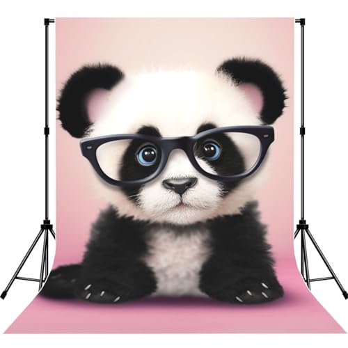 Baby Panda with Glasses Backdrop Background for Photography 5x7ft Photobooth Professional Photo Backdrop Curtains Video Photography Studio Photo Backgrounds Banner Booth Background Screen Parties - color: Baby Panda With Glasses