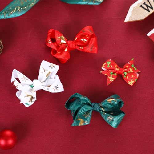 3 Inch Christmas Hair Bows for Girls Alligator Clips Grosgrain Ribbon Solid Color Hair Accessories for Little Teen Toddler Girls Kids (White Gold) - color: White Gold