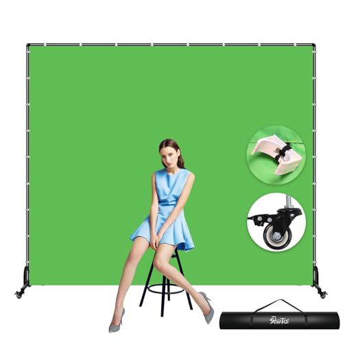 7x6.5ft Green Screen Backdrop Kit,Movable Backdrop Stand with Wheels and Greenscreen Background for Video Recording,Streaming. - color: Green, size: 7x6.5ft
