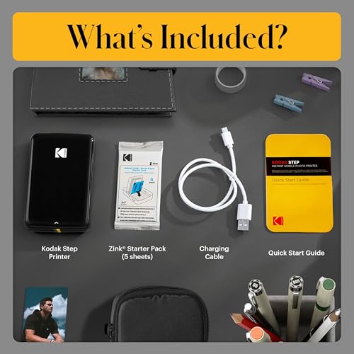 KODAK Step Instant Smartphone Photo Printer, Portable Mini Color Wireless Mobile Printer, Zink 2x3” (5.1x7.5 cm) Sticky-Back Photos, Bluetooth Compatible with iOS & Android Devices, Editing App, Black - color: Black, style: Printer