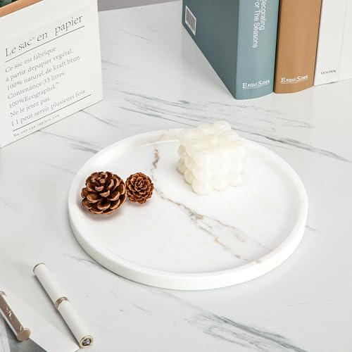 Natural Marble Tray for Home Decor Bathroom Kitchen Vanity Dresser Genuine Marble Storage Tray for Cosmetics/Jewelry Non-Resin/Non-Ceramic 9.8"