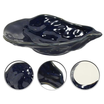 Ceramic Oyster Shell Plate 7.5" Azure Glaze Irregular Fruit Tray Salad Dessert Serving Dish for Kitchen Dining and Food Display