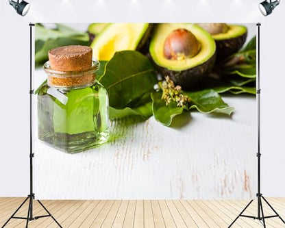 Trykid 6x6ft Fresh Avocado Green Oil Backdrop Natural Skincare Organic Produce Scenery Photography Background Healthy Lifestyle Tapestry Party Decoration Photo Booth Prop Fabric - size: 6x6ft