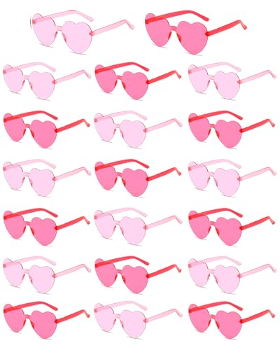 20 Pairs Heart Shaped Sunglasses for Women Colorful Glasses Fun Trendy Transparent Heart Sunglasses Party Favor - color: Pink / Rose Red - 20 Pack