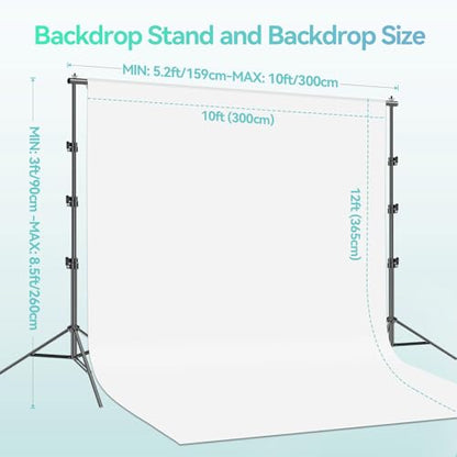EMART Portable Photography Backdrop Stand Kit 8.5 x 10 ft with 10 x 12 ft White Backdrop, Adjustable Background Support System for Photo Video Studio, Photoshoot, Party, Live Game, Interviews - size: 8.5*10ft Stand/10*12ft Backdrop